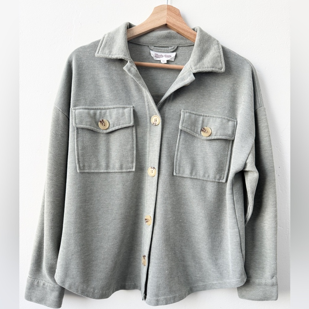 Hippie Rose Oversized Button Down Shirt Shacket Sage Green Lightweight XS - Picture 2 of 10